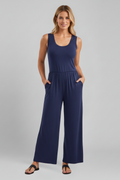 Stella Round-Neck Elastic-Waist Wide-Leg Jumpsuit