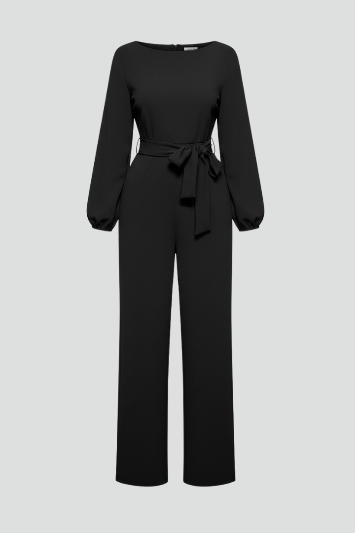 Maria Round-Neck Tie-Waist Classic Jumpsuit
