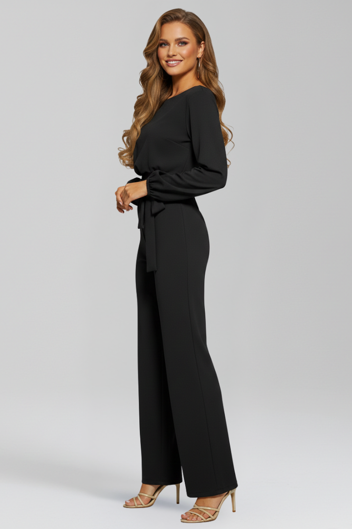 Maria Round-Neck Tie-Waist Classic Jumpsuit