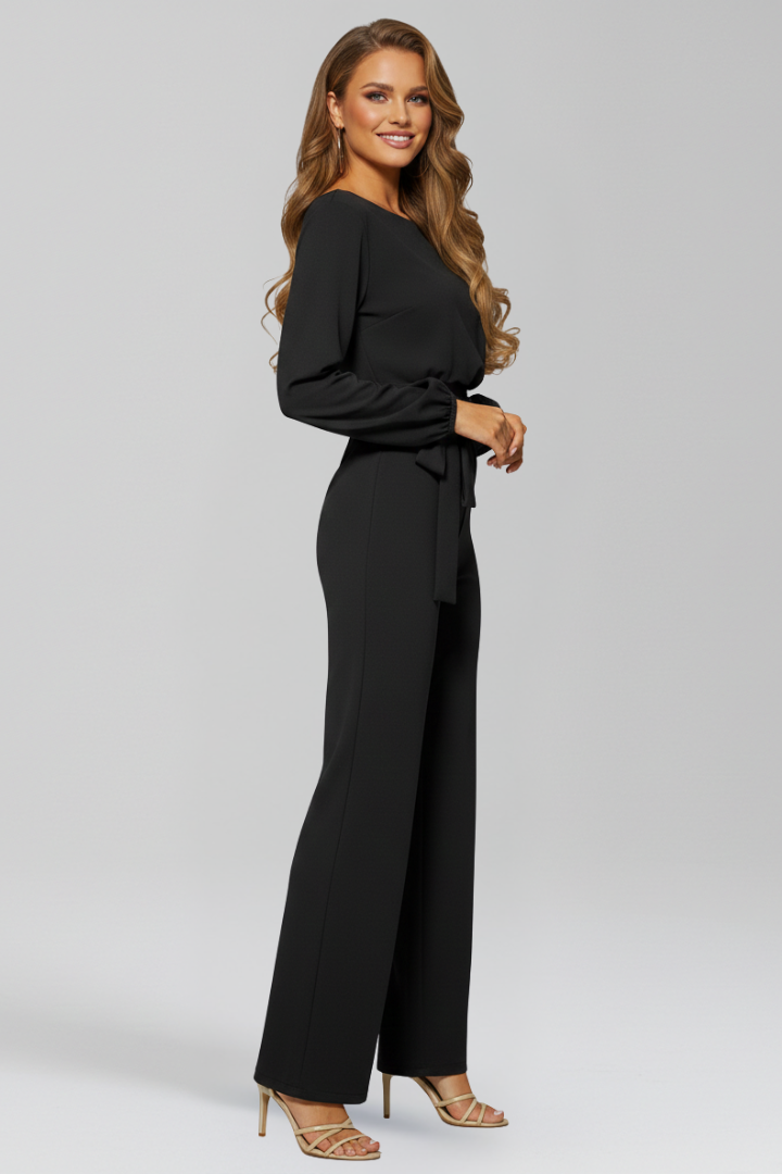 Maria Round-Neck Tie-Waist Classic Jumpsuit