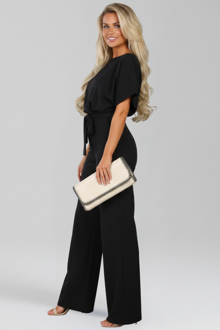 Rachel Tie-Belt Wide-Leg Classic Jumpsuit
