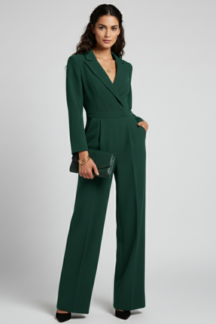 Mary Wrap-Front Tailored Wide-Leg Jumpsuit