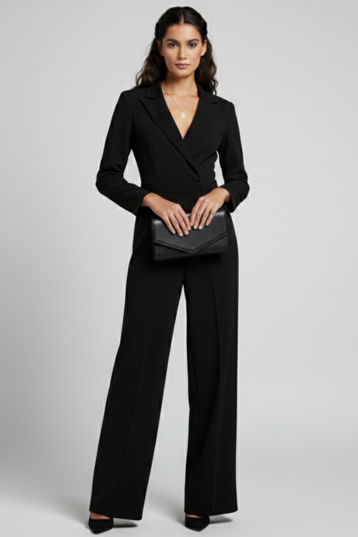 Mary Wrap-Front Tailored Wide-Leg Jumpsuit