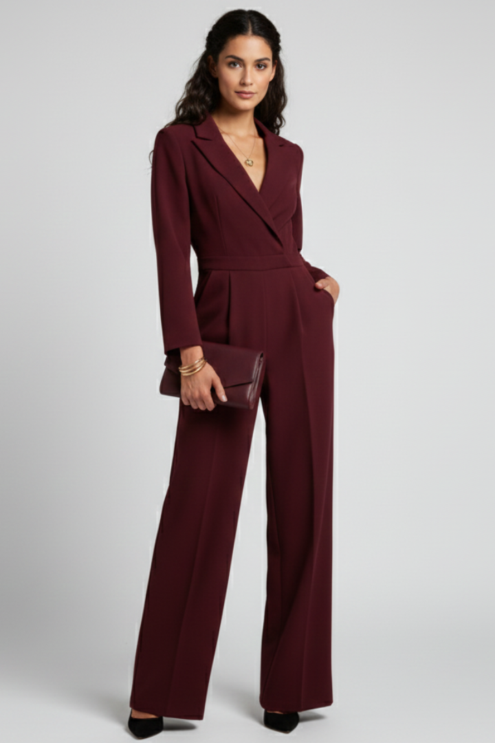 Mary Wrap-Front Tailored Wide-Leg Jumpsuit