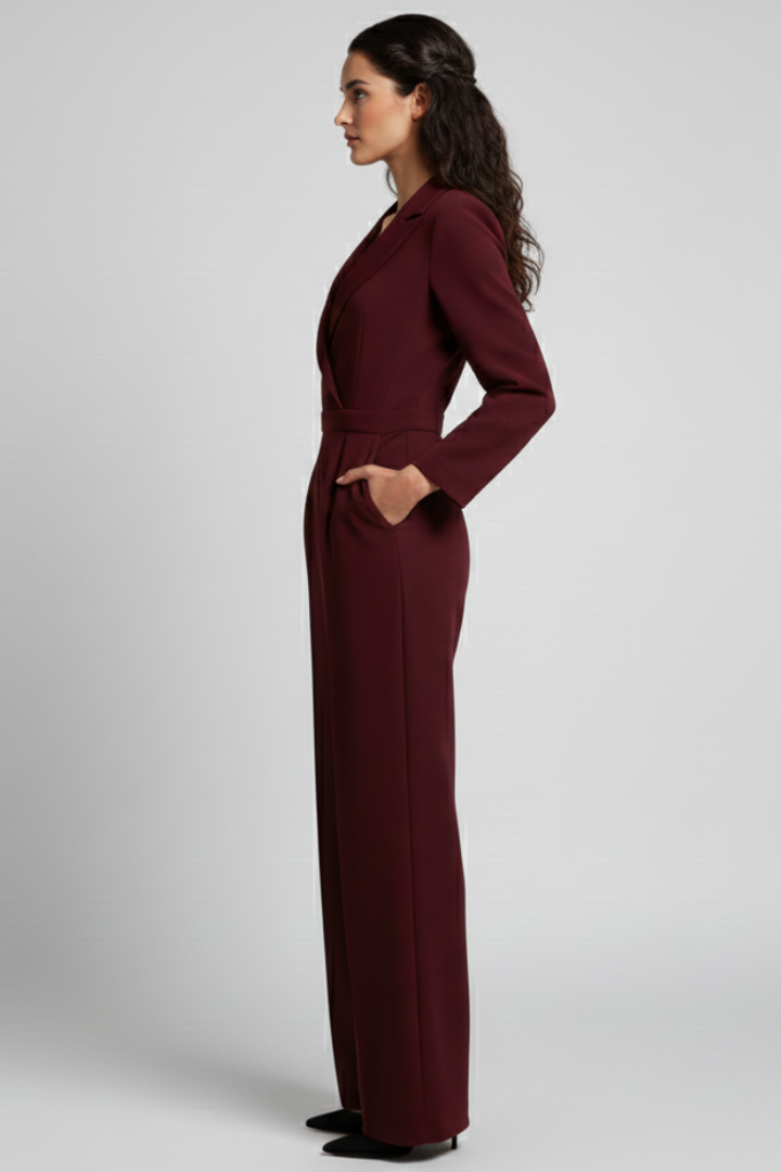 Mary Wrap-Front Tailored Wide-Leg Jumpsuit