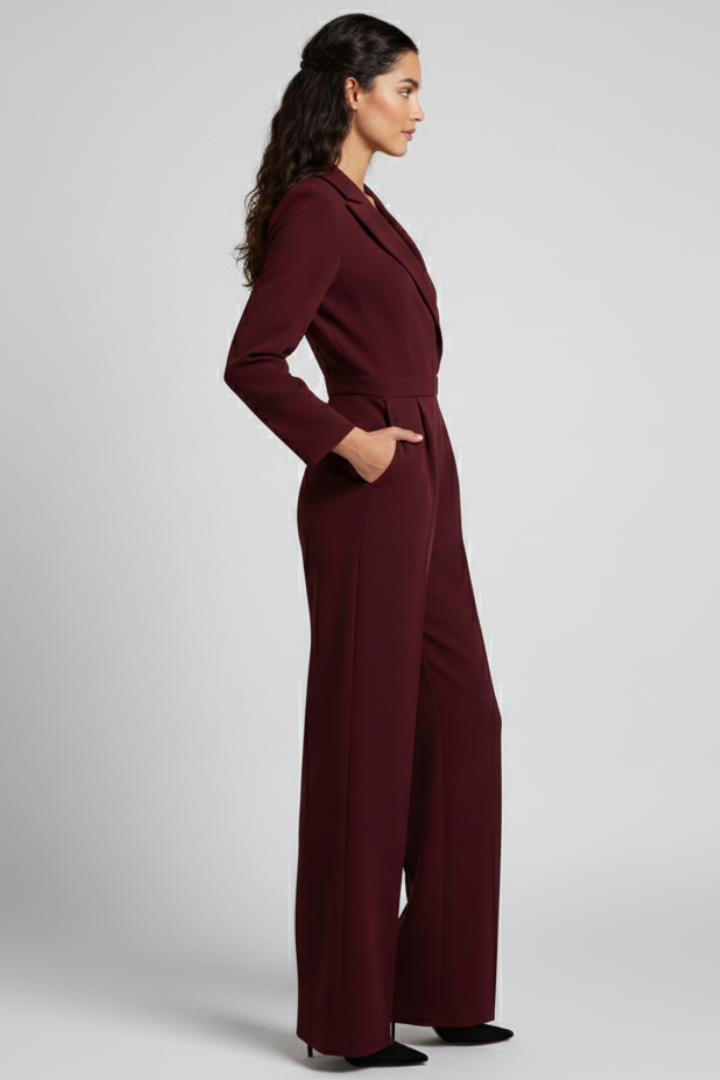 Mary Wrap-Front Tailored Wide-Leg Jumpsuit
