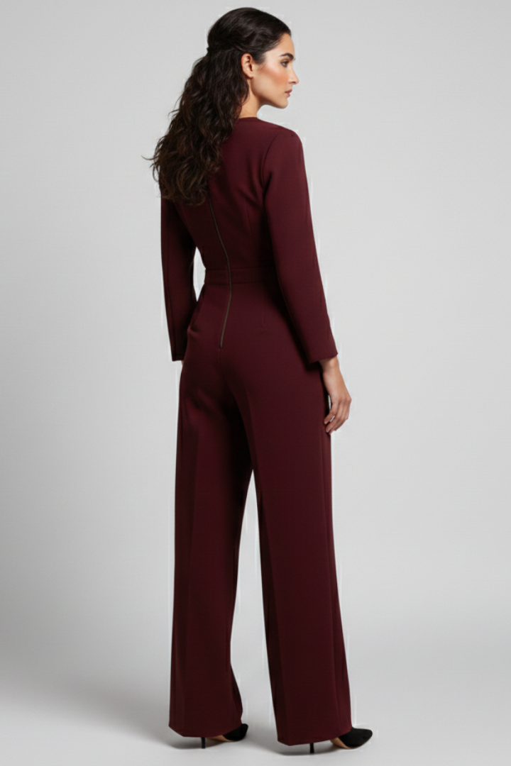 Mary Wrap-Front Tailored Wide-Leg Jumpsuit
