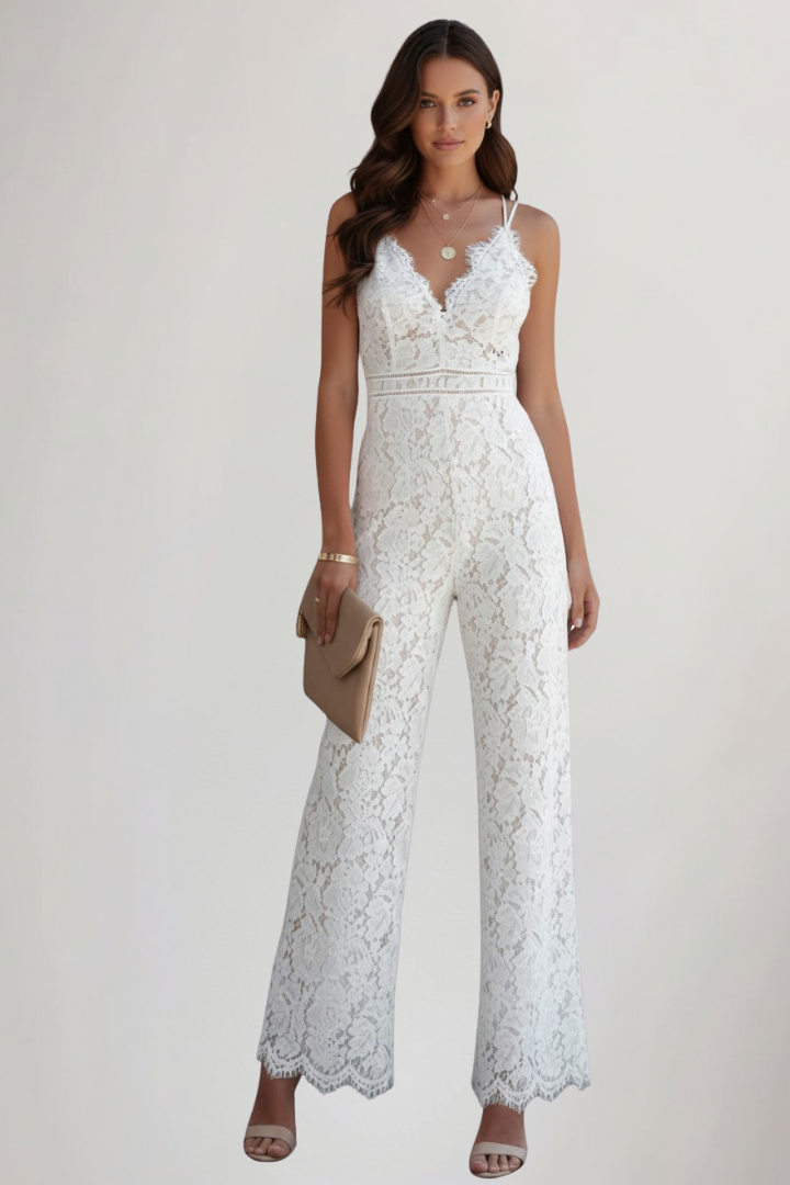 Sarah Sleeveless Lace V-Neck Wide-Leg Jumpsuit