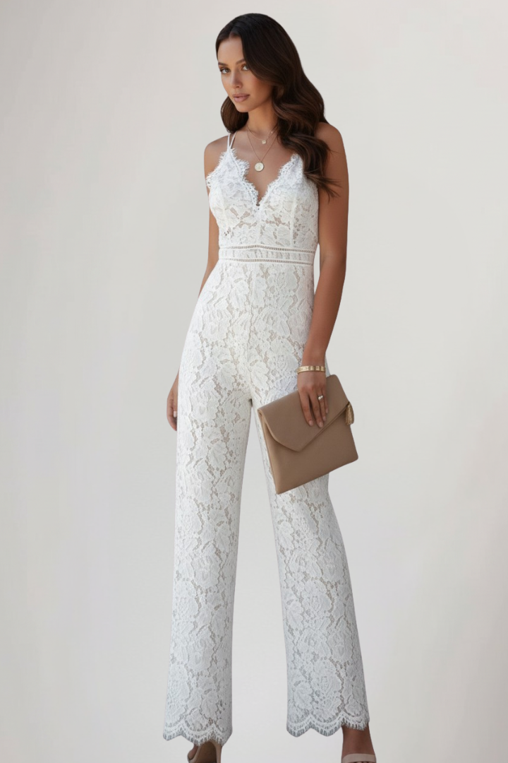 Sarah Sleeveless Lace V-Neck Wide-Leg Jumpsuit