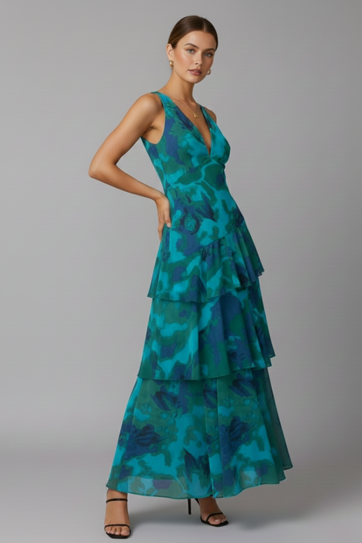 Sophie Women’s V-Neck Tiered Skirt Maxi Dress