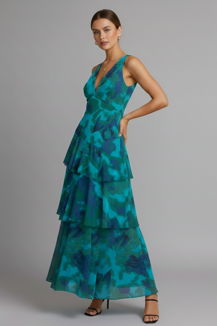 Sophie Women’s V-Neck Tiered Skirt Maxi Dress