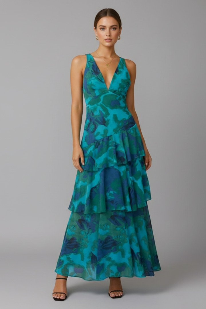 Sophie Women’s V-Neck Tiered Skirt Maxi Dress