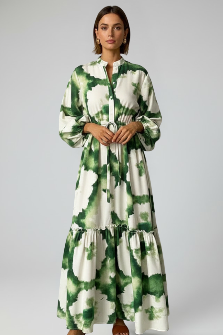 Lucy Women’s Long Sleeve Printed Maxi Dress with V-Neck