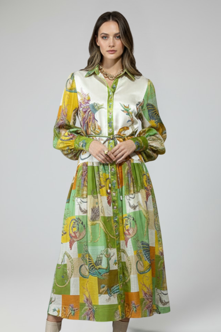 Lucy Women’s Long Sleeve Printed Maxi Dress with V-Neck