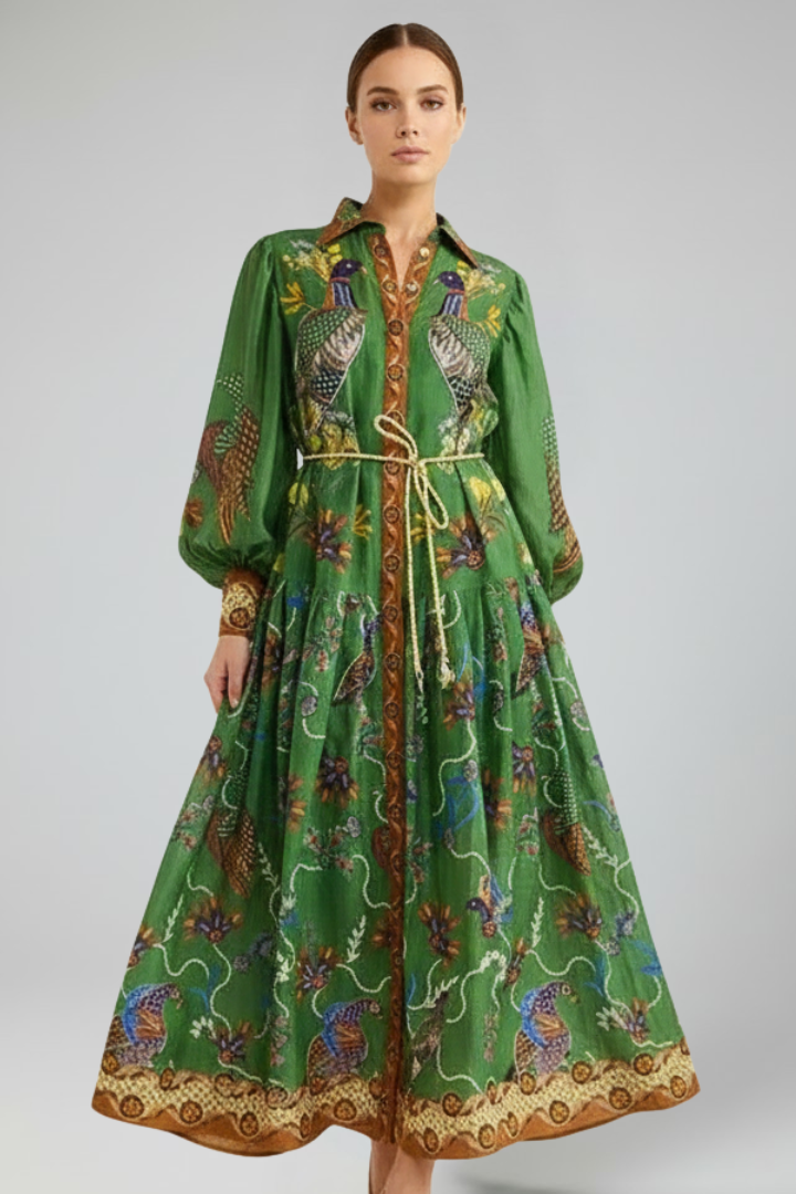 Lucy Women’s Long Sleeve Printed Maxi Dress with V-Neck