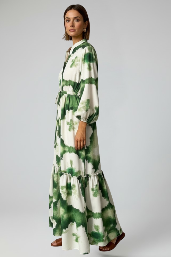 Lucy Women’s Long Sleeve Printed Maxi Dress with V-Neck