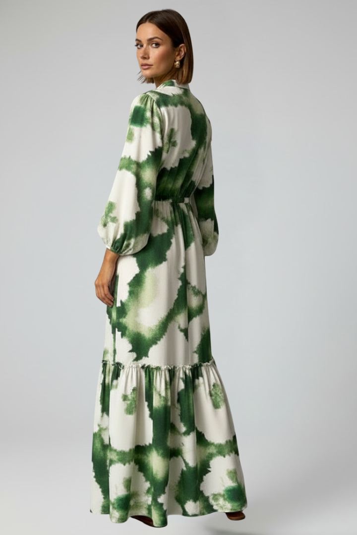 Lucy Women’s Long Sleeve Printed Maxi Dress with V-Neck