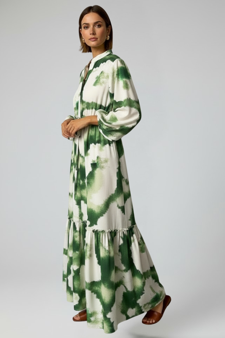 Lucy Women’s Long Sleeve Printed Maxi Dress with V-Neck