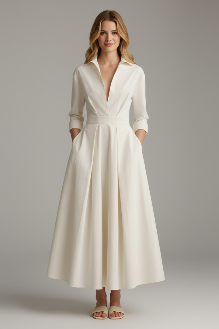 Delilah Button Front Collared Midi Dress