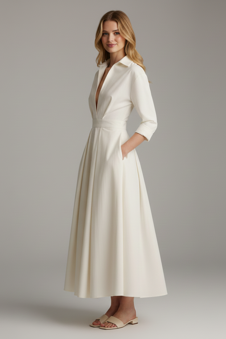 Delilah Button Front Collared Midi Dress