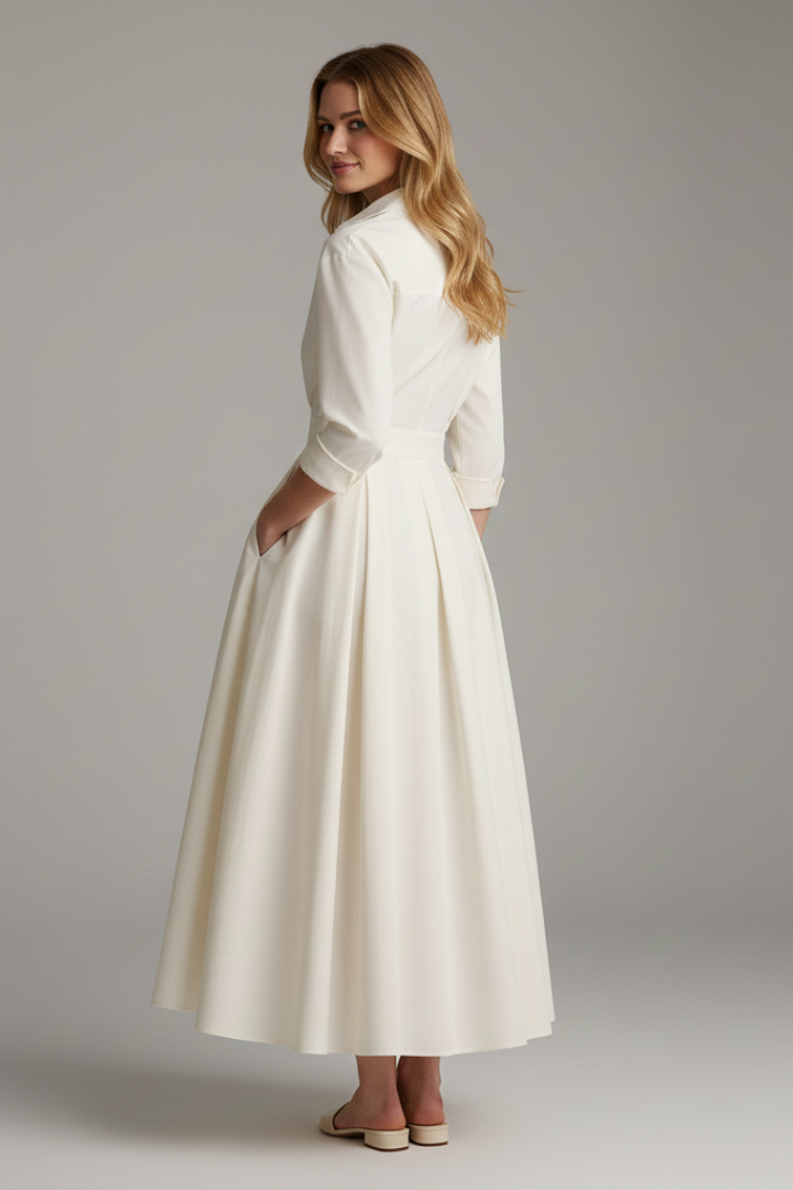 Delilah Button Front Collared Midi Dress