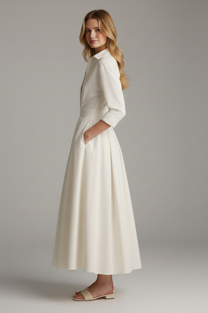 Delilah Button Front Collared Midi Dress