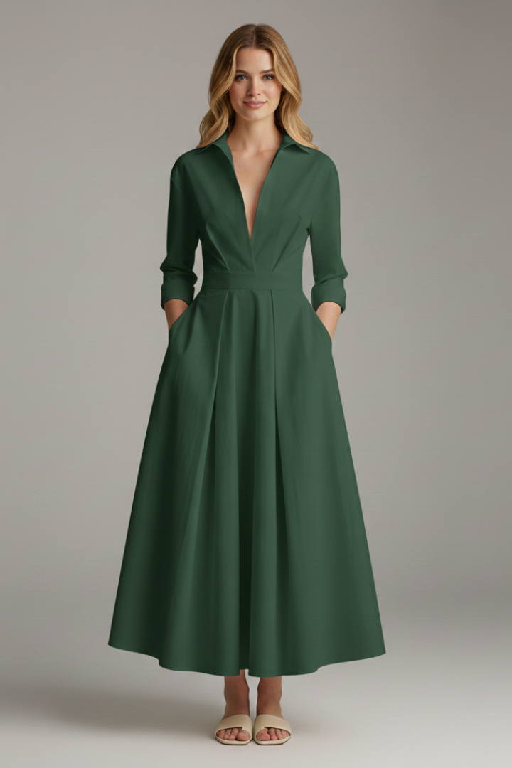 Delilah Button Front Collared Midi Dress