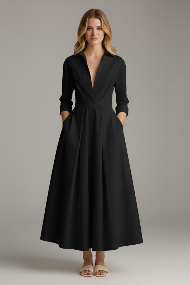 Delilah Button Front Collared Midi Dress