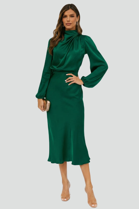 Diana High Neck Long Sleeve Midi Dress