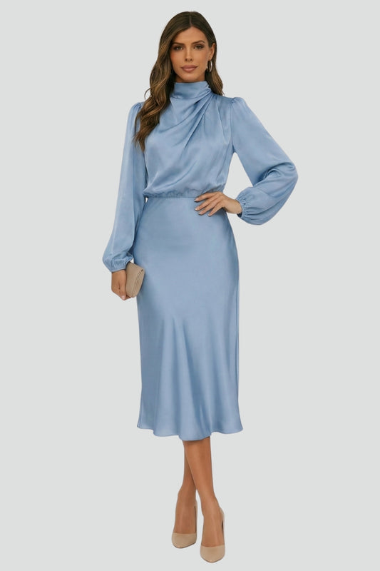 Diana High Neck Long Sleeve Midi Dress