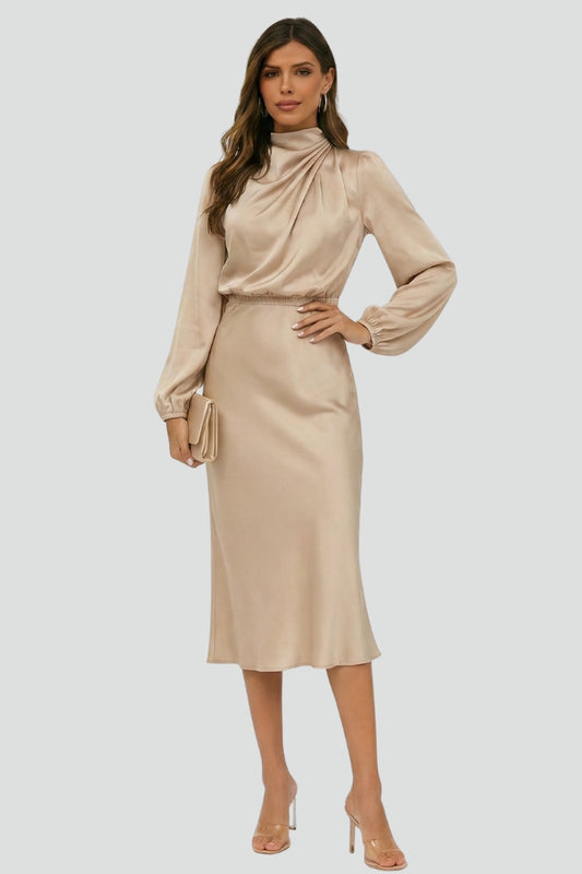 Diana High Neck Long Sleeve Midi Dress