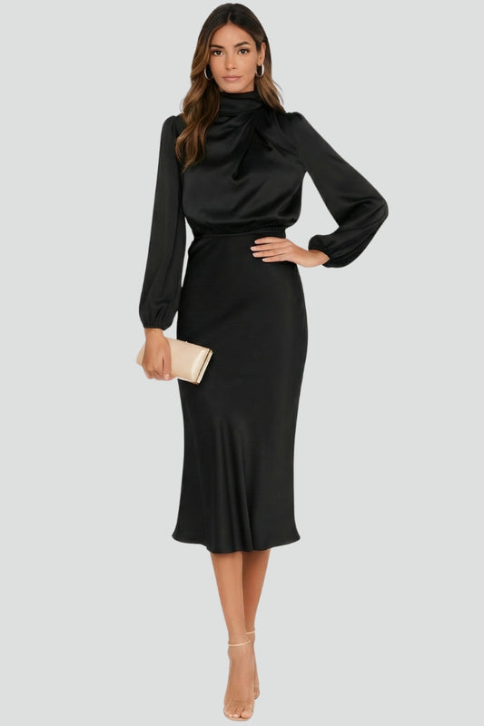 Diana High Neck Long Sleeve Midi Dress