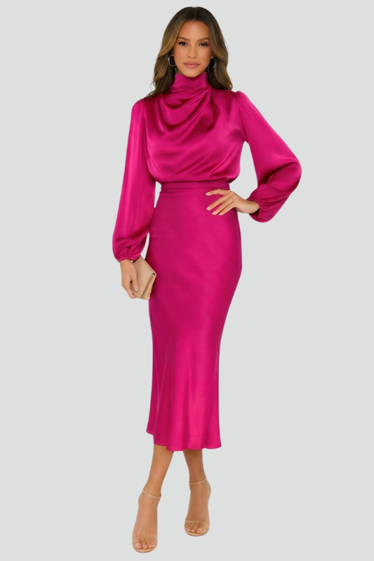 Diana High Neck Long Sleeve Midi Dress