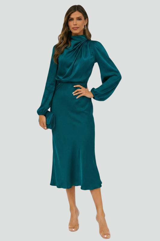 Diana High Neck Long Sleeve Midi Dress