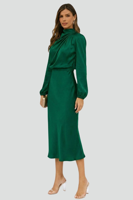 Diana High Neck Long Sleeve Midi Dress