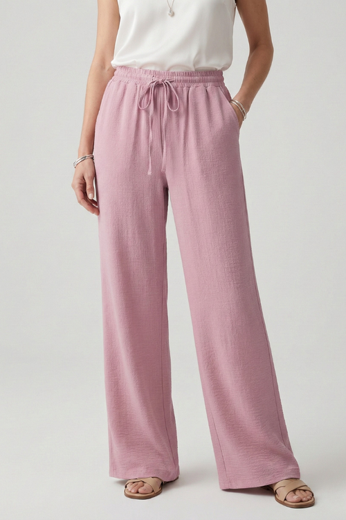 Bella Casual Palazzo Trousers with Drawstring Waist and Side Pockets