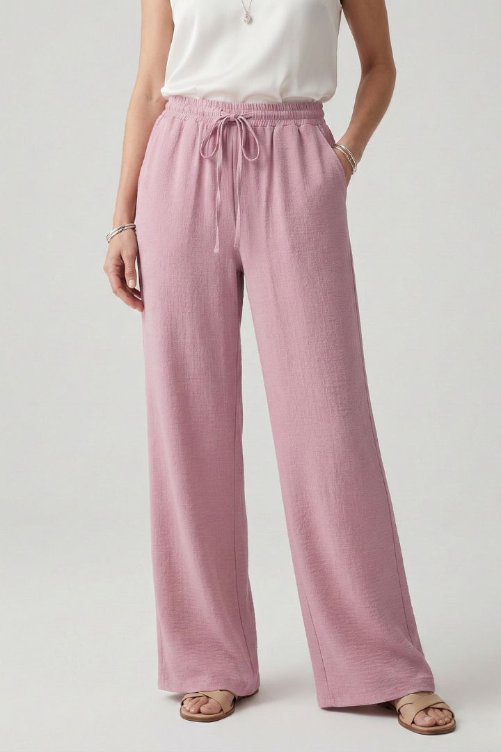 Bella Casual Palazzo Trousers with Drawstring Waist and Side Pockets
