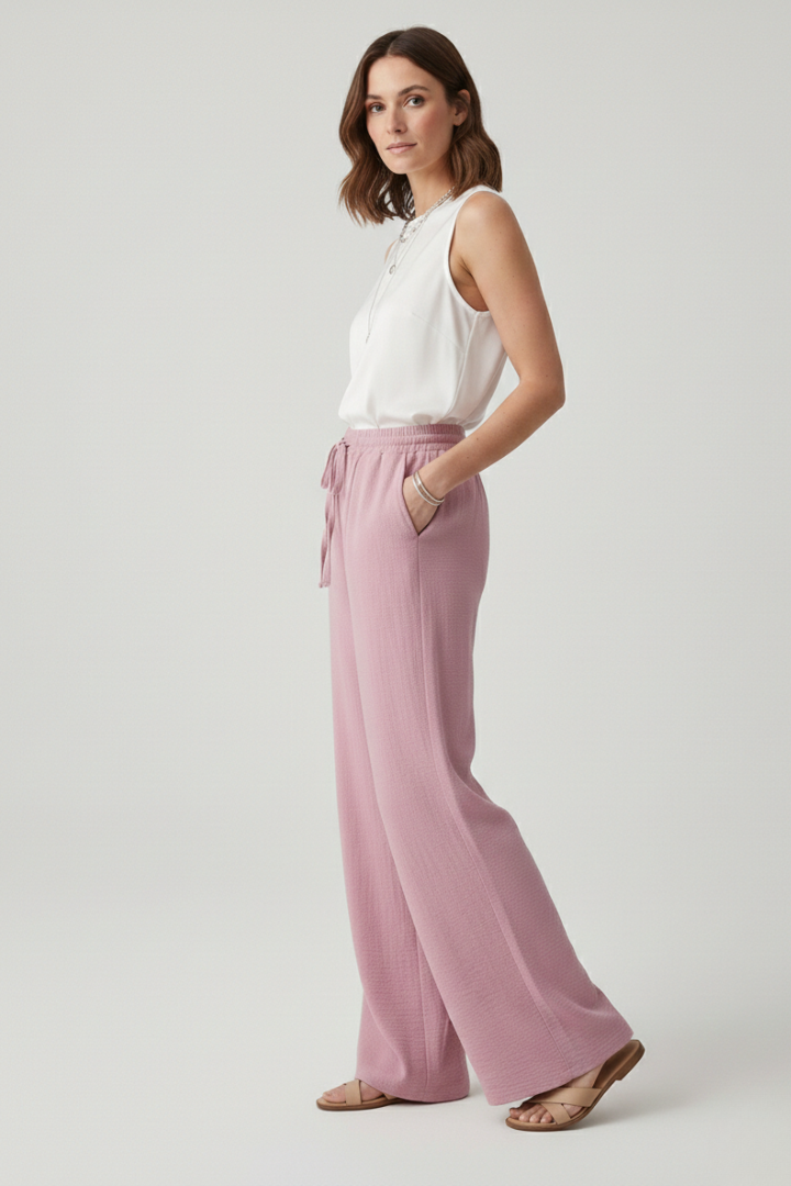 Bella Casual Palazzo Trousers with Drawstring Waist and Side Pockets