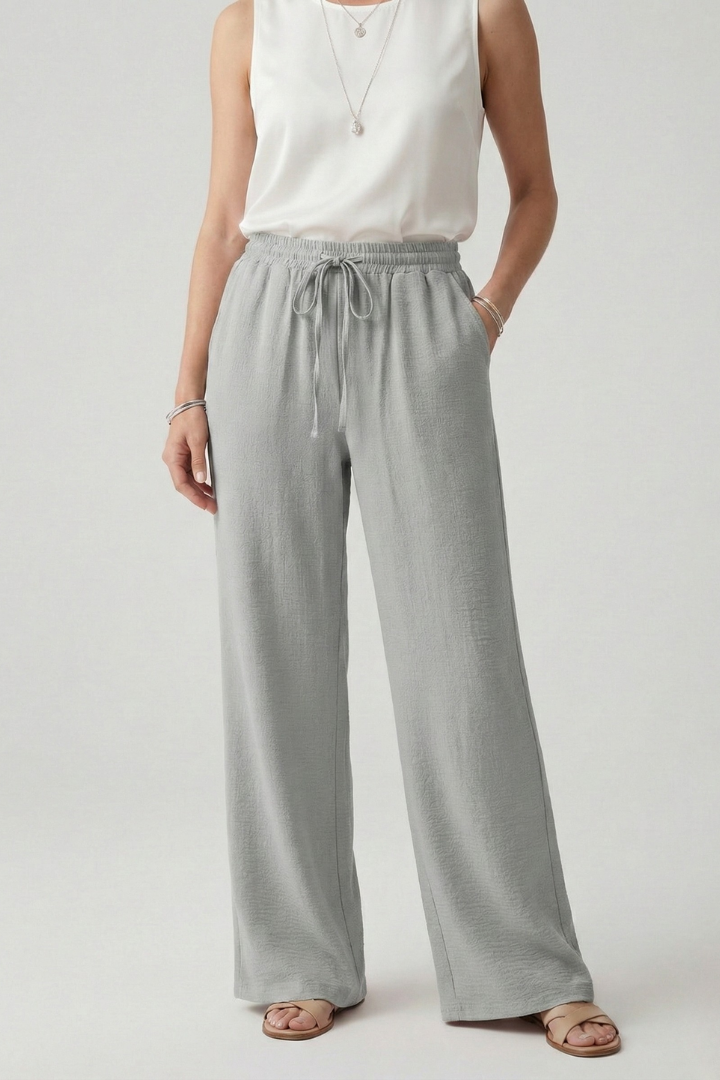 Bella Casual Palazzo Trousers with Drawstring Waist and Side Pockets