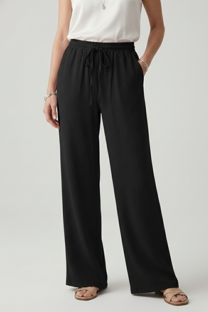 Bella Casual Palazzo Trousers with Drawstring Waist and Side Pockets