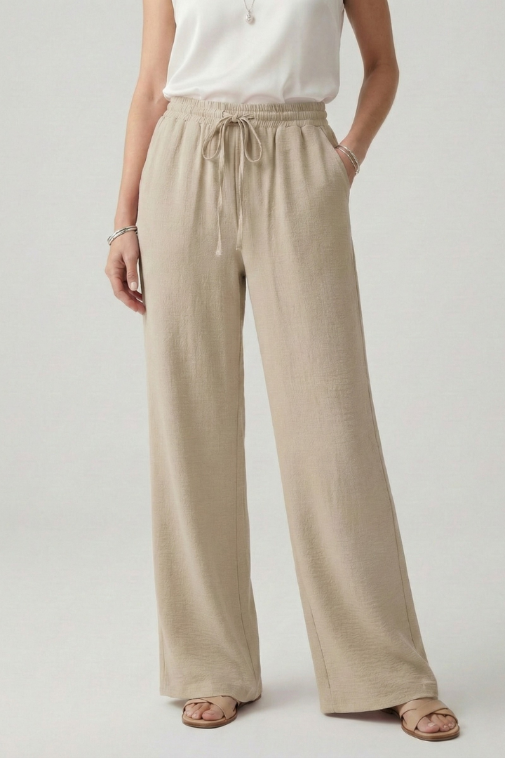 Bella Casual Palazzo Trousers with Drawstring Waist and Side Pockets