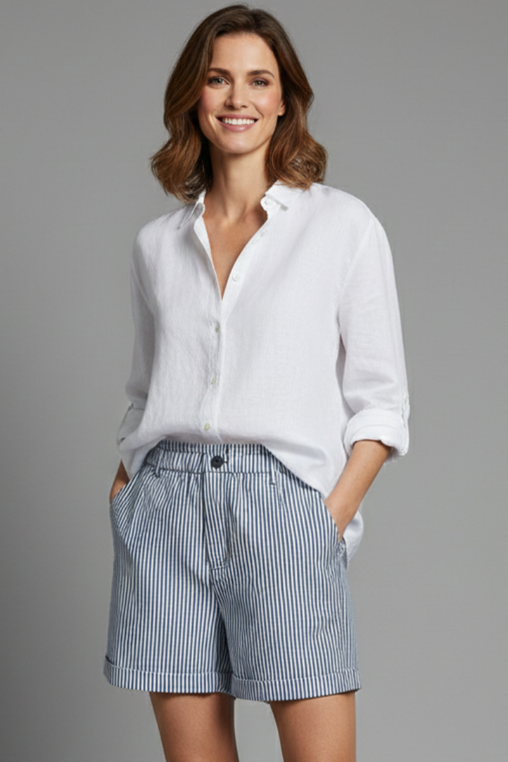 Chloe Striped High-Waist Tailored Shorts