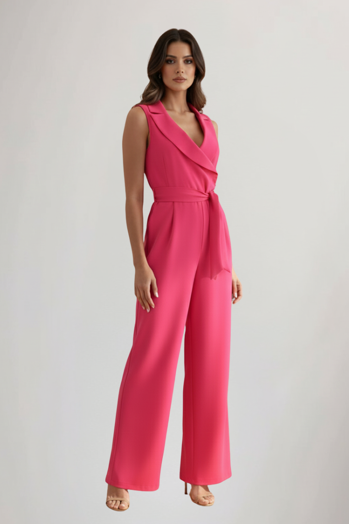 Bethany Women’s Sleeveless V-Neck Tie Waist Jumpsuit