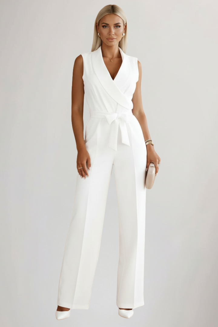 Bethany Women’s Sleeveless V-Neck Tie Waist Jumpsuit
