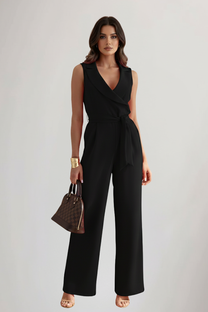 Bethany Women’s Sleeveless V-Neck Tie Waist Jumpsuit
