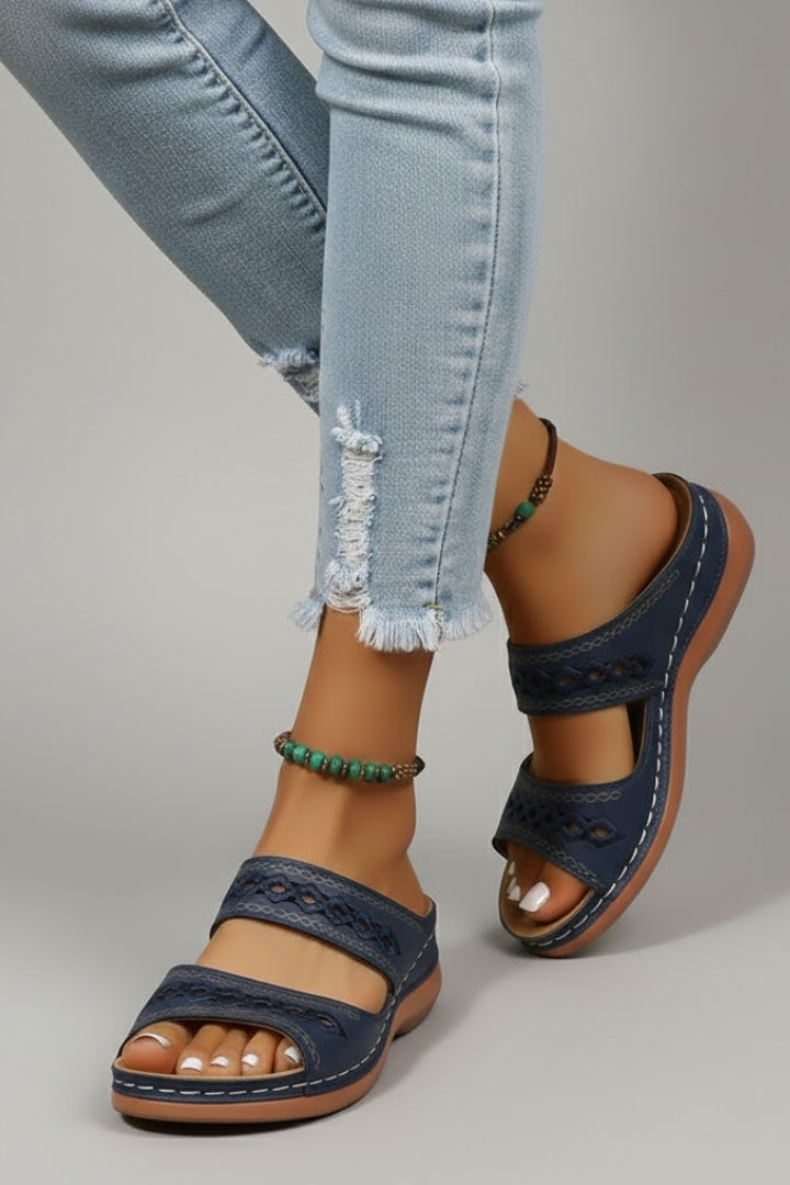 Harper Slide Sandals with Dual Straps and Decorative Cutouts
