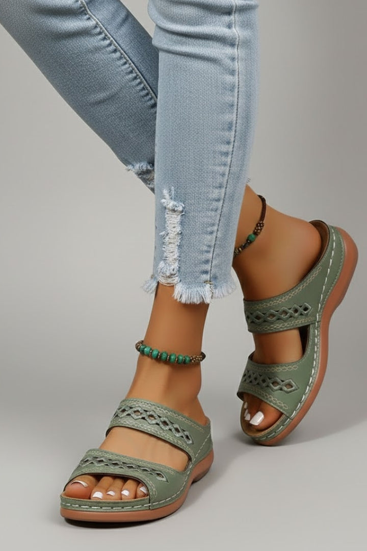Harper Slide Sandals with Dual Straps and Decorative Cutouts