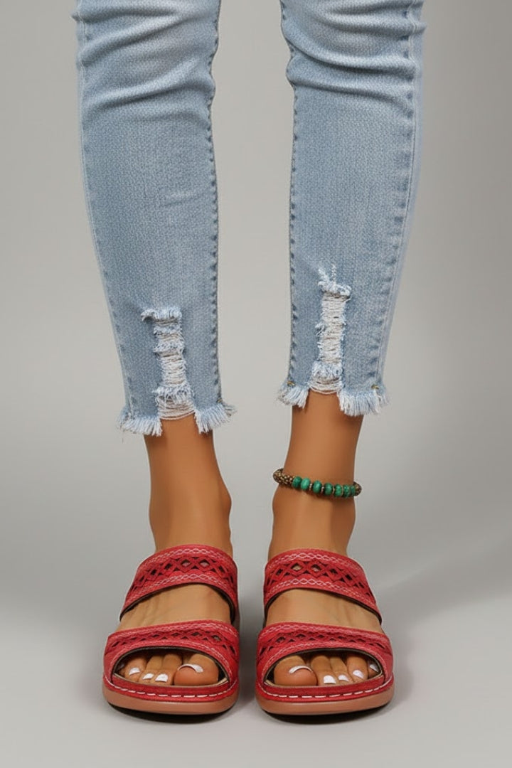 Harper Slide Sandals with Dual Straps and Decorative Cutouts