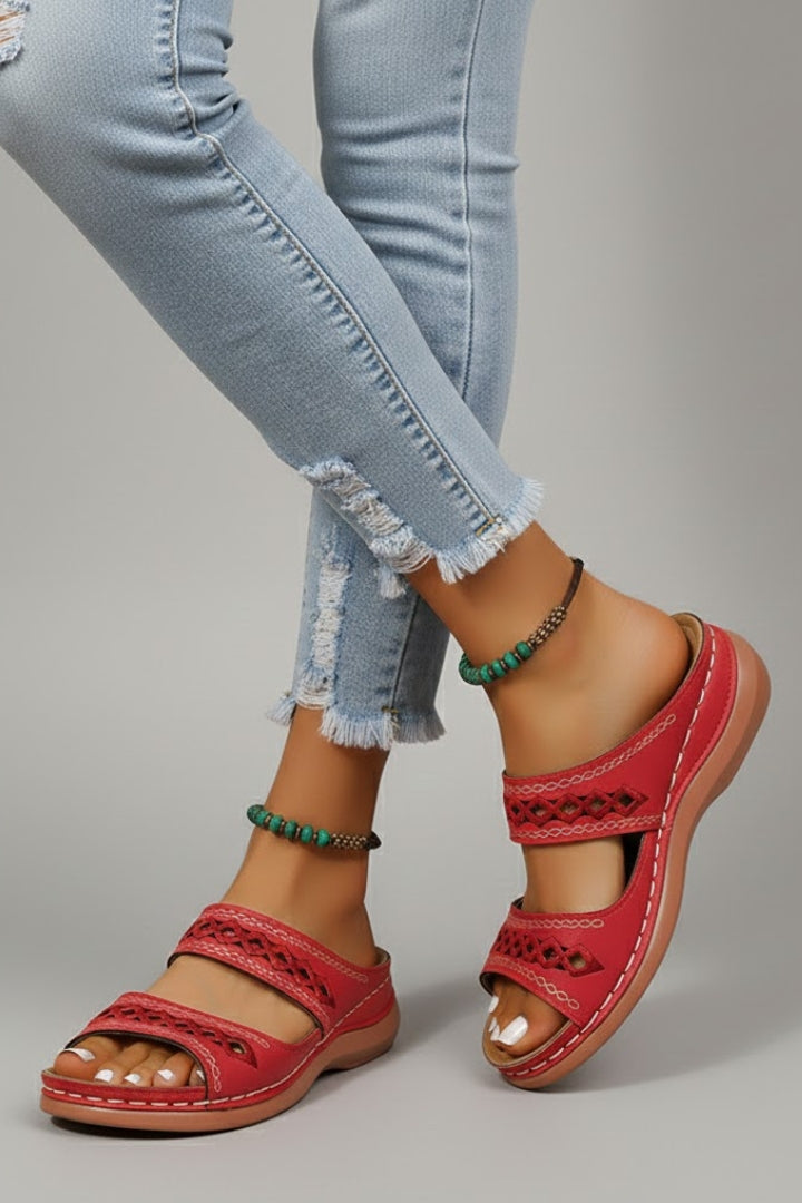 Harper Slide Sandals with Dual Straps and Decorative Cutouts