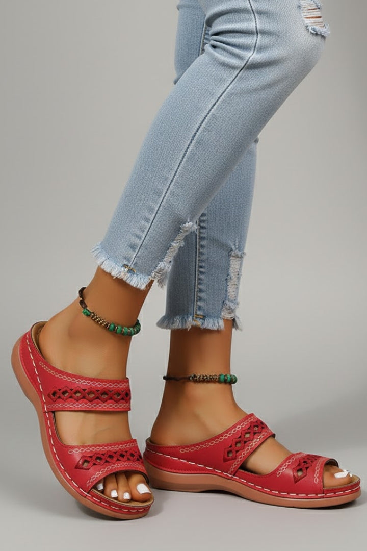 Harper Slide Sandals with Dual Straps and Decorative Cutouts